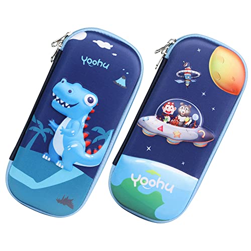 Siwinparts 2Pcs Boys Pencil Case Set 3D Eva Cute Dinosaur and UFO Pencil Case Portable Pen Case Childrens Pencil Case for Kids,School Gifts for Boys