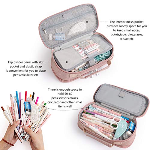 Large Pencil Case, Big Capacity Pencil Cases for Girls Boys, Stationery Storage Handheld Pink Pen Bag Pouch Aesthetic Organiser for Secondary High School Office Kids Students Teens Women Adults