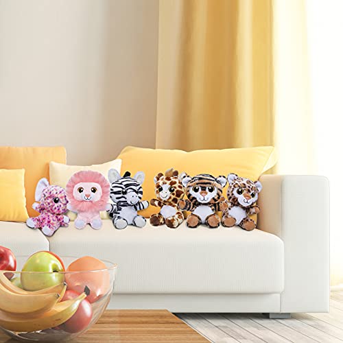 Nleio 6 Piece 15cm/6" Stuffed Animal Plush Toys Set, Jungle Soft Plush Toys Gifts with Lion, Elephant, Zebra, Giraffe, Tiger, Leopard, surprise toys for Baby girls of Ages 0+