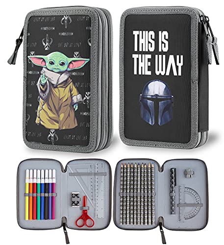 Disney The Mandalorian Pencil Case for Girls Boys, Baby Yoda School Supplies Stationery Set - Baby Yoda Gifts (Black)