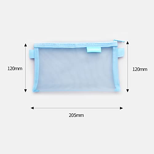 2PCS Mesh Pencil Case Flat Pencil Case for Stationery Notes and Writing Supplies Transparent Pencils Bag for Exams Clear Cases for Students Zippered Storage Bags for Boys and Girls (Pink + Blue)