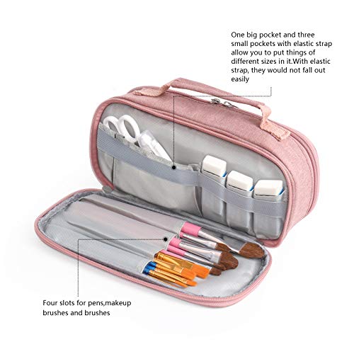 Large Pencil Case, Big Capacity Pencil Cases for Girls Boys, Stationery Storage Handheld Pink Pen Bag Pouch Aesthetic Organiser for Secondary High School Office Kids Students Teens Women Adults
