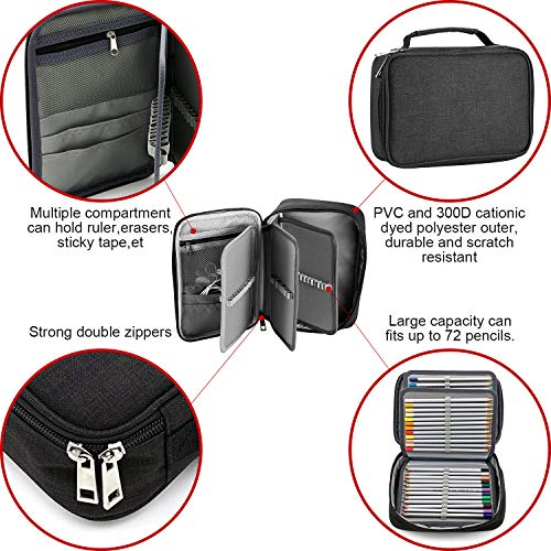 Pencil Case Large Capacity,72 Packs Multifunction Pencil Bag Big Capacity Pen Pouch Holder Stationery Organizer Box School Office Supplies for Girls（Black）