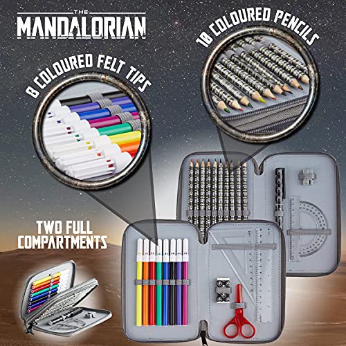 Disney The Mandalorian Pencil Case for Girls Boys, Baby Yoda School Supplies Stationery Set - Baby Yoda Gifts (Black)