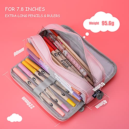 Maomaoyu Large Storage Pencil Case with 3 Compartments for Girls and Boys, Big Capacity Aesthetic Pencil Bag 3 Deckers for School Supplies, Pink