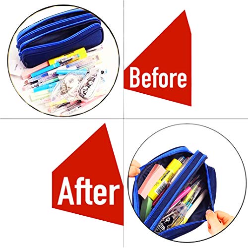 Large Pencil Case for Boys and Girls, lunaoo Lightweight Triple Pockets Pencil Cases with Big Compartments for School Stationary, Camouflage Blue