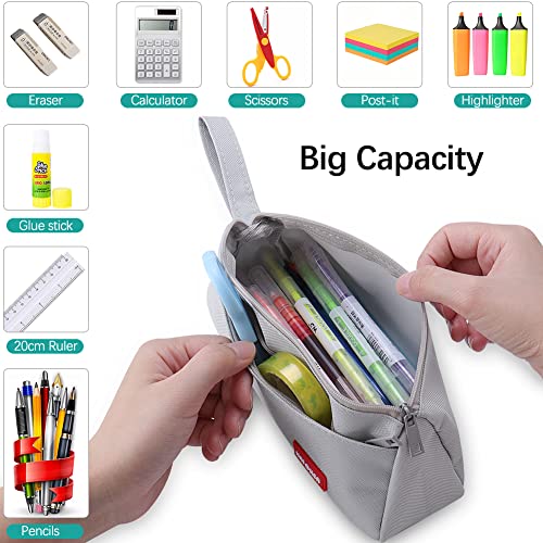 hoinya Pencil Case, Pencil Case for Girls and Boys Large Capacity Pencil Pen Pouch Bag with Compartments, Big Supplies Organizer for Women, Aesthetic Pencil Bag for Kids and Students, Grey