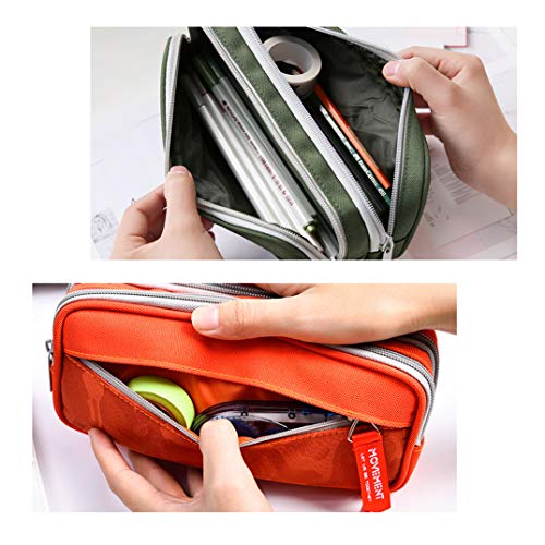 Large Pencil Case for Boys and Girls, lunaoo Lightweight Triple Pockets Pencil Cases with Big Compartments for School Stationary, Camouflage Blue