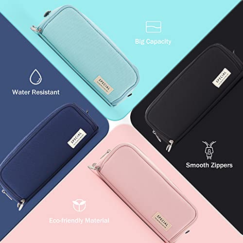 Maomaoyu Large Storage Pencil Case with 3 Compartments for Girls and Boys, Big Capacity Aesthetic Pencil Bag 3 Deckers for School Supplies, Pink