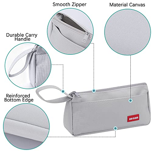 hoinya Pencil Case, Pencil Case for Girls and Boys Large Capacity Pencil Pen Pouch Bag with Compartments, Big Supplies Organizer for Women, Aesthetic Pencil Bag for Kids and Students, Grey