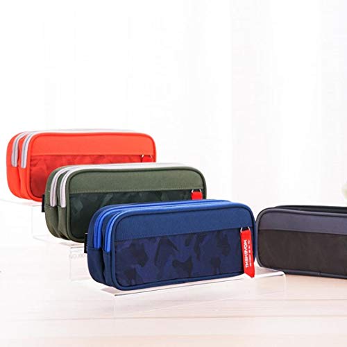 Large Pencil Case for Boys and Girls, lunaoo Lightweight Triple Pockets Pencil Cases with Big Compartments for School Stationary, Camouflage Blue