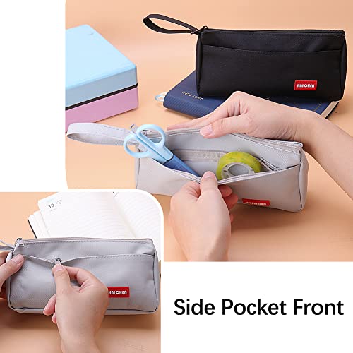 hoinya Pencil Case, Pencil Case for Girls and Boys Large Capacity Pencil Pen Pouch Bag with Compartments, Big Supplies Organizer for Women, Aesthetic Pencil Bag for Kids and Students, Grey