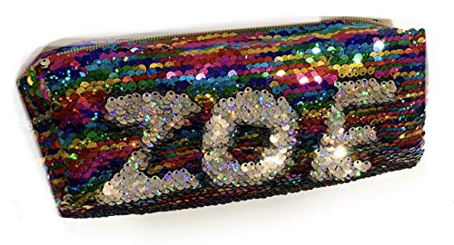 Large Colourful Rainbow Silver Reversible Sequin Pencil Case School College Uni Make Up Bag Pouch for Girls