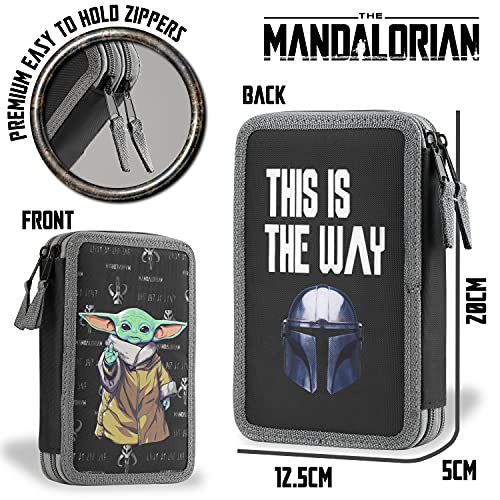 Disney The Mandalorian Pencil Case for Girls Boys, Baby Yoda School Supplies Stationery Set - Baby Yoda Gifts (Black)