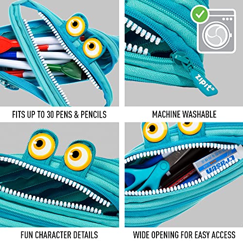 ZIPIT Wildlings Pencil Case for Kids Pencil Pouch for School, College and Office Pencil Bag for Boys & Girls (Blue)