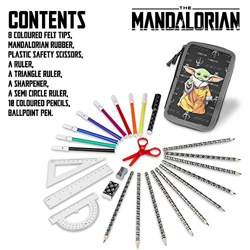 Disney The Mandalorian Pencil Case for Girls Boys, Baby Yoda School Supplies Stationery Set - Baby Yoda Gifts (Black)