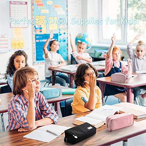 Maomaoyu Large Storage Pencil Case with 3 Compartments for Girls and Boys, Big Capacity Aesthetic Pencil Bag 3 Deckers for School Supplies, Pink