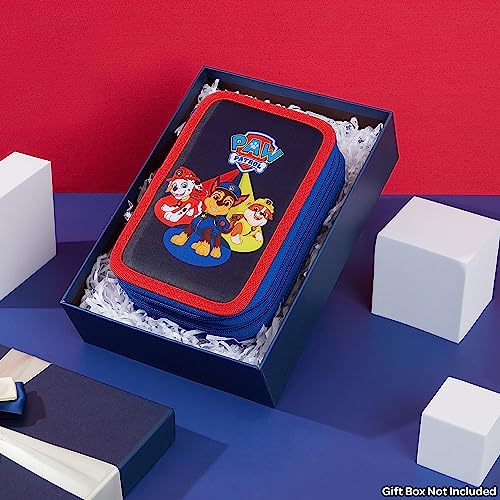 Paw Patrol Pencil Case with Stationery Set Marshall Chase Rubble Filled Pencil Case Multiple Zipped Compartments School Stationery Set Gifts for Kids (Red/Blue Triple Zip)