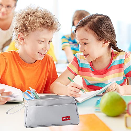 hoinya Pencil Case, Pencil Case for Girls and Boys Large Capacity Pencil Pen Pouch Bag with Compartments, Big Supplies Organizer for Women, Aesthetic Pencil Bag for Kids and Students, Grey