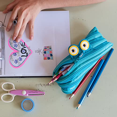 ZIPIT Wildlings Pencil Case for Kids Pencil Pouch for School, College and Office Pencil Bag for Boys & Girls (Blue)