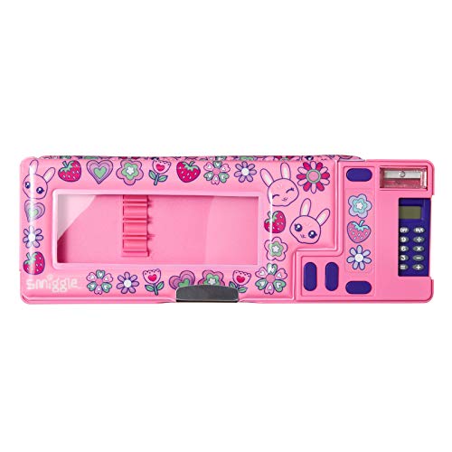 Smiggle Budz Kids Pop Out School Pencil Case for Girls & Boys with Calculator and Sharpener | Bunny Print