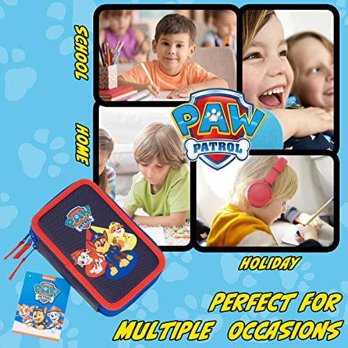Paw Patrol Pencil Case with Stationery Set Marshall Chase Rubble Filled Pencil Case Multiple Zipped Compartments School Stationery Set Gifts for Kids (Red/Blue Triple Zip)