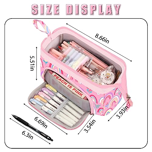 Unineovo Pencil Case for Girls Boys Rainbow Large Pencil Pouch with Compartments for School Students Kids Gifts