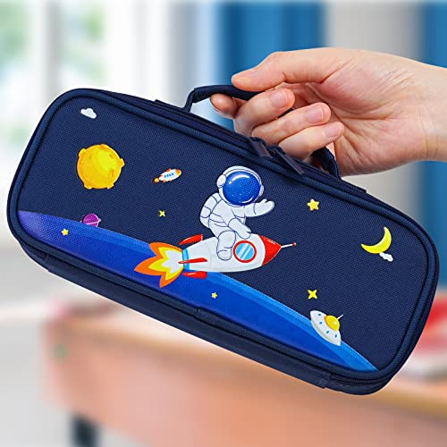 Four Candies Cute Pencil Case for Boys, Big Capacity Canvas Kawaii Pencil Pouch with Zipper & Handle, Waterproof and Durable Compartment Large Storage Pencil Bag for Kids in School - Astronaut