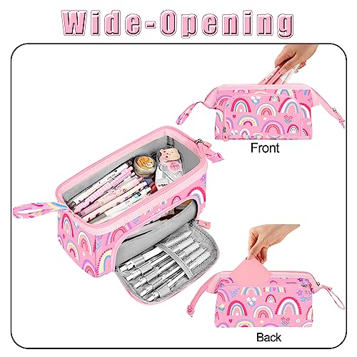 Unineovo Pencil Case for Girls Boys Rainbow Large Pencil Pouch with Compartments for School Students Kids Gifts