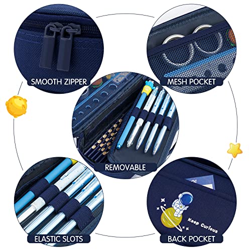 Four Candies Cute Pencil Case for Boys, Big Capacity Canvas Kawaii Pencil Pouch with Zipper & Handle, Waterproof and Durable Compartment Large Storage Pencil Bag for Kids in School - Astronaut
