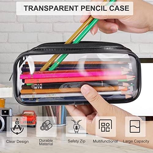 JOYSKY 2 Pcs Clear Pencil Case Transparent Pencil Case 20 x 4 x 8 cm Waterproof PVC Pencil Cases Exam Pencil Bags with Zipper for Girls Boys Stationery Cosmetics Storage School College Office