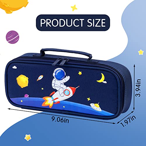 Four Candies Cute Pencil Case for Boys, Big Capacity Canvas Kawaii Pencil Pouch with Zipper & Handle, Waterproof and Durable Compartment Large Storage Pencil Bag for Kids in School - Astronaut