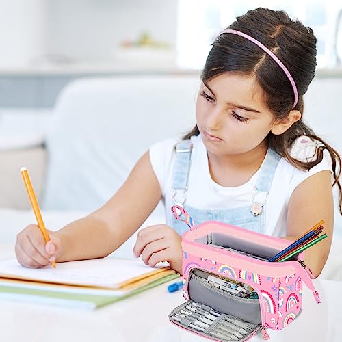 Unineovo Pencil Case for Girls Boys Rainbow Large Pencil Pouch with Compartments for School Students Kids Gifts