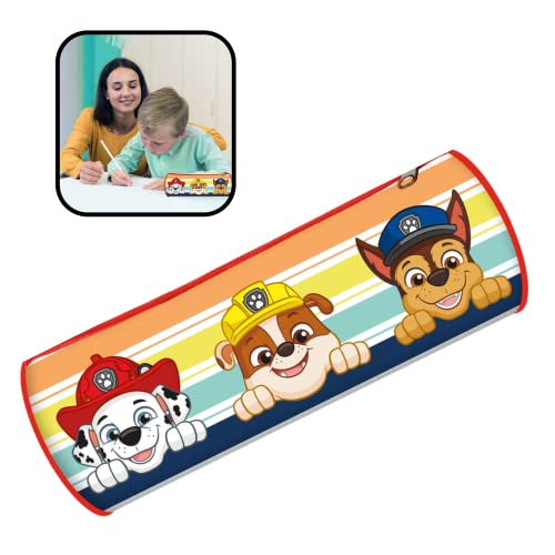 Paw Patrol Barrel Pencil Case, Zipped Pencil Case for School Kids, Pencil Pouch for Back to School Stationery, Single Pocket, Size-22cm (Paw Patrol)