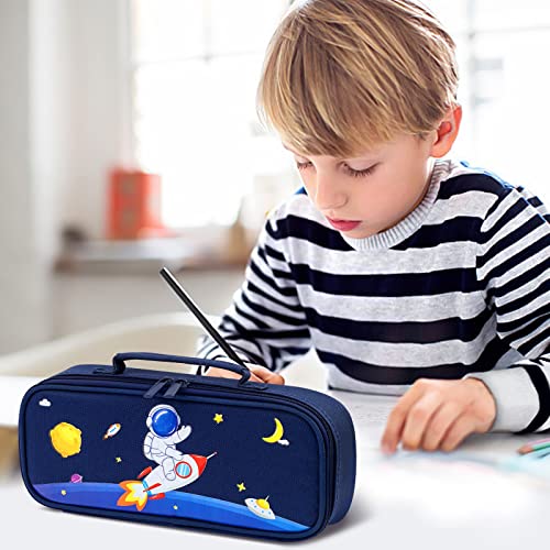 Four Candies Cute Pencil Case for Boys, Big Capacity Canvas Kawaii Pencil Pouch with Zipper & Handle, Waterproof and Durable Compartment Large Storage Pencil Bag for Kids in School - Astronaut