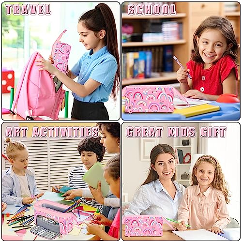 Unineovo Pencil Case for Girls Boys Rainbow Large Pencil Pouch with Compartments for School Students Kids Gifts