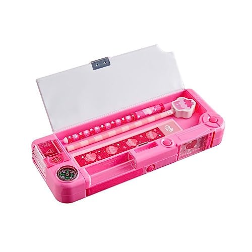 Tinc Mallo Character Pop Out Pencil Case Pink | Pop Out Compartment with Push Button | Includes Pencil with Eraser Topper, Ballpoint Pen & 15cm Ruler | 3 Compartments | for School