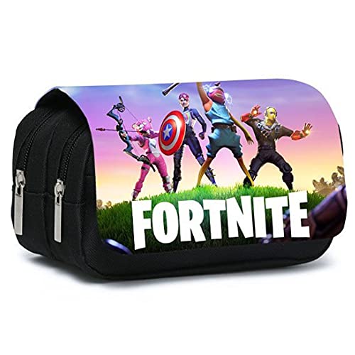 Ksopsdey Pencil Case for Boys, Large Capacity Pouch Sturdy Pen Organizer, New Anime Double Layers Black Pencil Case Pen Box Pen Pouch Kids School Stationery Gifts for Gamers Student Teen