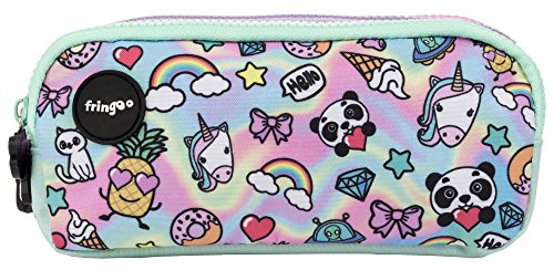 Fringoo® 3 Compartment Pencil Case for Kids School Stationery Holder Funny Cute (Holo Doodle - 3 Compartments)