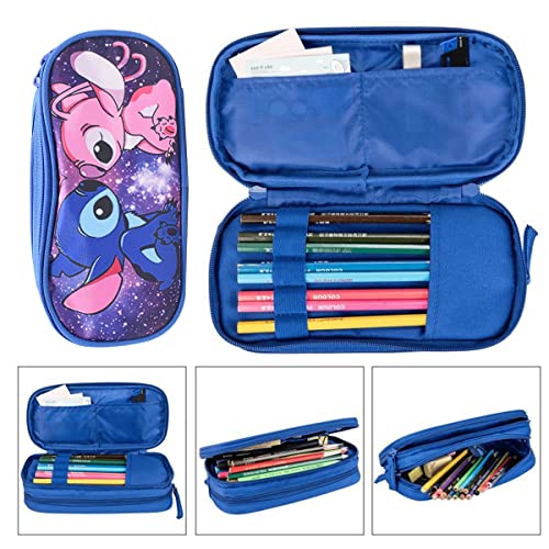 BSNRDX Pencil Case Big Capacity 2 Compartments Expandable Pen Bag Cartoon Pencil Case Stationary Supplies with Zippers High College School Office for Girls Boys Students