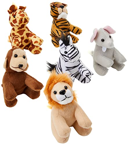 Baker Ross AG756 Jungle Animal Plush Pals (Pack of 6) Cute Assorted Cuddly Toys for Kids