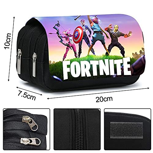 Ksopsdey Pencil Case for Boys, Large Capacity Pouch Sturdy Pen Organizer, New Anime Double Layers Black Pencil Case Pen Box Pen Pouch Kids School Stationery Gifts for Gamers Student Teen