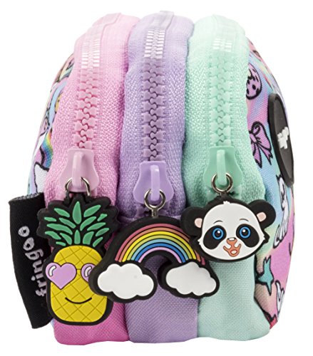 Fringoo® 3 Compartment Pencil Case for Kids School Stationery Holder Funny Cute (Holo Doodle - 3 Compartments)