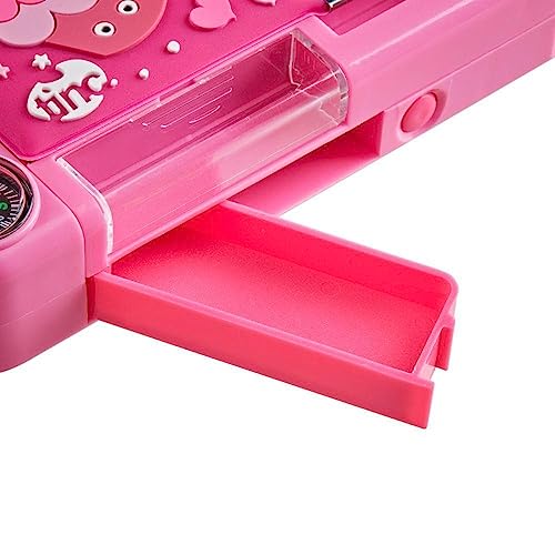 Tinc Mallo Character Pop Out Pencil Case Pink | Pop Out Compartment with Push Button | Includes Pencil with Eraser Topper, Ballpoint Pen & 15cm Ruler | 3 Compartments | for School