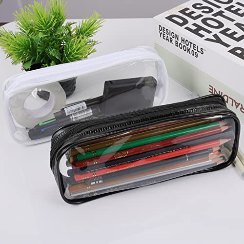 JOYSKY 2 Pcs Clear Pencil Case Transparent Pencil Case 20 x 4 x 8 cm Waterproof PVC Pencil Cases Exam Pencil Bags with Zipper for Girls Boys Stationery Cosmetics Storage School College Office