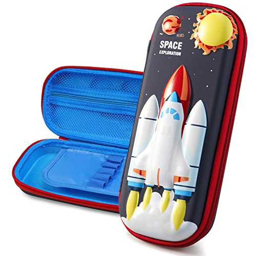FEWOFJ 3D Space Shuttle Pencil Case for Kids Boys, Waterproof Pencil Box with Compartments Pen Pouch