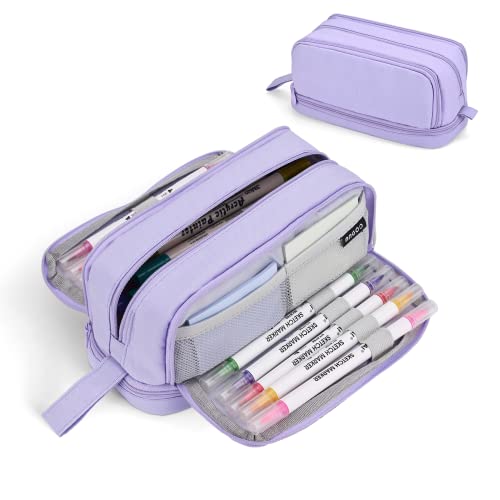 Pencil Case Howala Large Capacity Pencil Pouch for Girls Boys with 4 Compartments Multifunctional Pen Bag Stationery Organizer Office Makeup Bag Portable Pen Bag for Teenage Adult Women Men, Purple