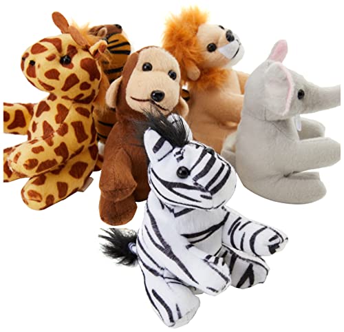 Baker Ross AG756 Jungle Animal Plush Pals (Pack of 6) Cute Assorted Cuddly Toys for Kids
