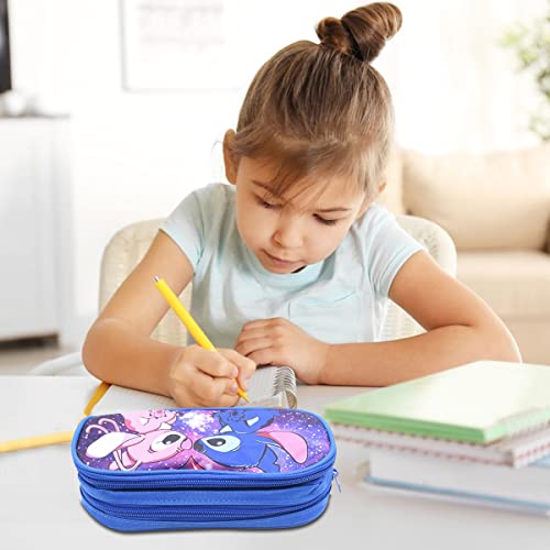 BSNRDX Pencil Case Big Capacity 2 Compartments Expandable Pen Bag Cartoon Pencil Case Stationary Supplies with Zippers High College School Office for Girls Boys Students
