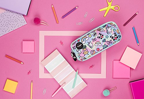 Fringoo® 3 Compartment Pencil Case for Kids School Stationery Holder Funny Cute (Holo Doodle - 3 Compartments)